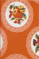 Doily with Fruit on Orange Oil Cloth, Yardage