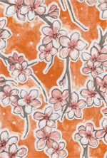 Fuji on Orange Oil Cloth, Yardage