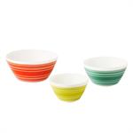 Retro colored striped opal white glass mixing bowl set